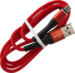 Дата-кабель mObility USB – microUSB, 3А, тканевая, оплетка красный