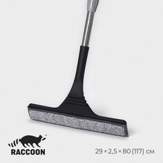 Окномойка с насадкой из микрофибры raccoon, гибкая, стальная телескопическая ручка, 28×2,5×80(117) см, цвет черный