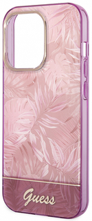 Guess Чехол Jungle Electroplated для iPhone 14 Pro Max, розовый