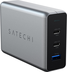 Satechi Сетевое зарядное устройство Compact Charger 2хUSB-C 100Вт + USB-A 12 Вт, GaN Power, серый