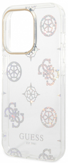 Guess Чехол Peony glitter Electroplated для iPhone 14 Pro, белый