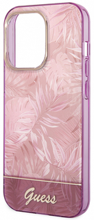 Guess Чехол Jungle Electroplated для iPhone 14 Pro, розовый