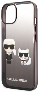 Karl Lagerfeld Чехол & Choupette для iPhone 14, черный градиент