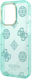 Guess Чехол Peony для iPhone 14 Pro, бирюзовый