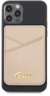 Guess Чехол-бумажник Wallet Cardslot Magsafe Saffiano Script logo, бежевый