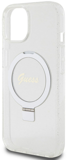 Guess Чехол Script Ring для iPhone 15 MagSafe, прозрачный