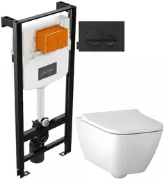 Комплект подвесной унитаз Geberit Smyle Square 500.683.00.2 + система инсталляции Jacob Delafon E24156-NF + E20859-7-BMT