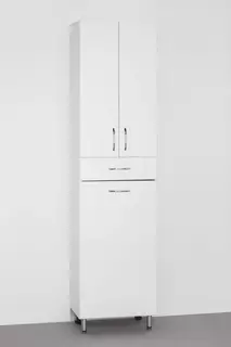 Пенал напольный белый глянец с бельевой корзиной Style Line Эко Стандарт ЛС-00000249