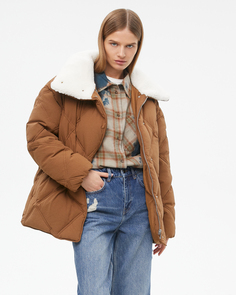 Пуховик с мягким воротником темно-бежевого цвета 2Mood