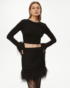 Юбка мини с перьями черного цвета 2Mood