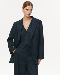 Жакет в полоску однобортный темно-синего цвета 2Mood