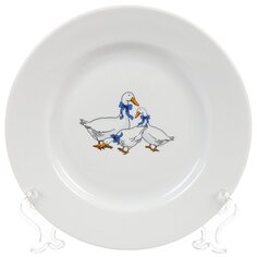 Тарелка обеденная фарфор, 20 см, круглая, Гладкий край Гуси, Дулевский фарфор, 101942