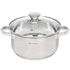 Кастрюля нержавеющая сталь, 5.4 л, с крышкой, крышка стекло, Daniks, Оптима, GS-01201-24CA, индукция