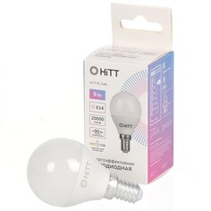 Лампа светодиодная E14, 9 Вт, 90 Вт, 230 В, шар, 4000 К, свет нейтральный белый, HiTT, HiTT-PL-G45