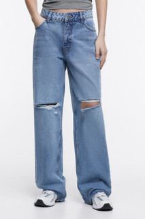 брюки джинсовые женские Джинсы широкие с рваными коленями Befree