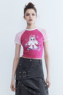 футболка женская Футболка укороченная с котиком-ангелом Befree
