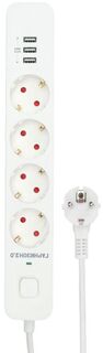 Сетевой фильтр Garnizon EPS-4-U3-W-4 4р, 10А, 3xUSB, 4м, ур.защиты 2+, белый, пакет Гарнизон