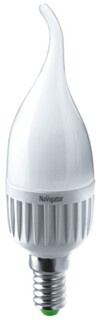 Лампа светодиодная Navigator NLL-FC37-7-230-4K-E14-FR (уп/10шт), 7Вт, 176-264В, 4000К, 560лм, Е14, 37х123мм, свеча на ветру, матовая (61027)