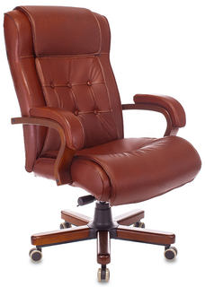 Кресло офисное Бюрократ T-9926WALNUT/CHOK руководителя, крестовина металл/дерево, кожа, цвет: светло-коричневый