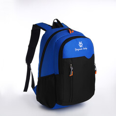 Рюкзак школьный, 2 отдела на молнии, 3 кармана, цвет черный/синий NO Brand