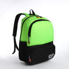 Рюкзак школьный, 2 отдела молнии, 3 кармана, цвет черный/зеленый NO Brand