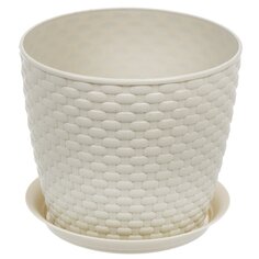 Горшок для цветов пластик, 3 л, 18х18х15.8 см, с поддоном, белый, Idea, Ротанг, М 3082