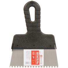 Шпатель нержавеющая сталь, 150 мм, зубчатый, зуб 4х4, рукоятка пластик, Bartex