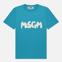 Женская футболка MSGM Logo Brush Print, цвет голубой, размер M