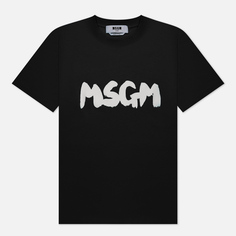 Женская футболка MSGM Logo Brush Print, цвет чёрный, размер L
