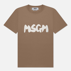Женская футболка MSGM Logo Brush Print, цвет бежевый, размер XS