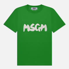 Женская футболка MSGM Logo Brush Print, цвет зелёный, размер S