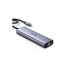 Хаб USB Ugreen CM512 USB-C - 3xUSB-A + HDMI + RJ45 + PD Grey 15598