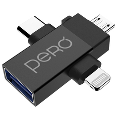 Аксессуар Pero AD14 OTG USB 3.0 - Lightning + USB-C + MicroUSB Black PRAD14BL ПЕРО