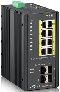 Коммутатор управляемый ZYXEL RGS200-12P-ZZ0101F промышленный, L2 PoE+, 8xGE PoE+, 4xSFP, крепление на стену/DIN-рейку, IP30, два источника питания DC,