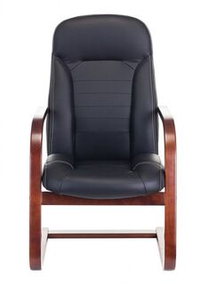 Кресло офисное Бюрократ T-9923WALNUT-AV цвет черный, кожа, полозья дерево