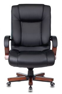 Кресло офисное Бюрократ T-9925WALNUT руководителя, цвет черный, кожа, крестовина металл/дерево