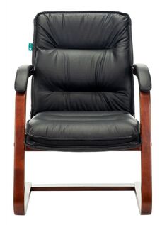 Кресло офисное Бюрократ T-9927WALNUT-AV цвет черный, кожа, полозья дерево