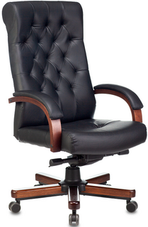Кресло офисное Бюрократ T-9928WALNUT/BLACK руководителя, черный кожа крестовина металл/дерево