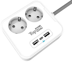 Сетевой фильтр TopOn TOP-PWS2 2 розетки с 2 USB-A и USB-C, 4000W, 1.5м, белый