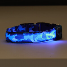 Ошейник с подсветкой милитари 3 режима свечения размер s, ош 22-40 х 2,5 см синий Пижон