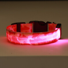 Ошейник с подсветкой милитари 3 режима свечения размер s, ош 22-40 х 2,5 см розовый Пижон