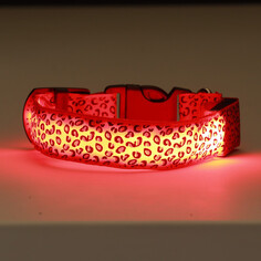 Ошейник с подсветкой леопард 3 режима свечения размер s, ош 22-40 х 2,5 см красный Пижон