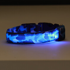 Ошейник с подсветкой милитари 3 режима свечения размер xl, ош 60-70 х 2,5 см синий Пижон
