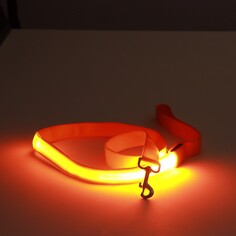 Поводок с подсветкой 3 режима свечения, 120 х 2,5 см, оранжевый Пижон