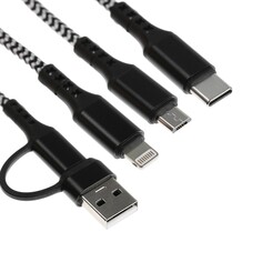 Кабель 5 в 1 mybit, microusb/type-c/lightning - type-c/usb, 3 а, 1.2 м, только зарядка, черный