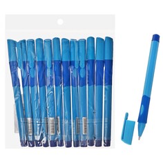 Набор шариковых ручек 12 штук, 0,7мм, корпус синий с резиновым держателем, чернила синие NO Brand