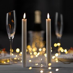 Набор светодиодных свечей, белые, 2 × 25 × 2 см, пластик, воск, батарейки ааах2 (не в комплекте), свечение теплое белое, 2 шт. Luazon Lighting