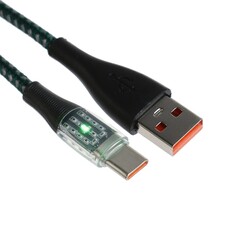 Кабель, 3 а, type-c - usb, прозрачный, оплетка нейлон, 1 м, зеленый NO Brand