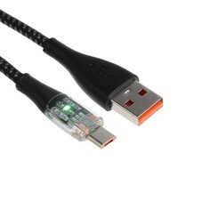 Кабель, 2 а, microusb - usb, прозрачный, оплетка нейлон, 1 м, черный NO Brand