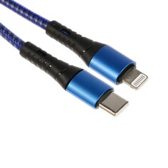 Кабель type-c - lightning, 3 а, 66 w, быстрая зарядка, тканевая оплетка, 1 метр, синий NO Brand